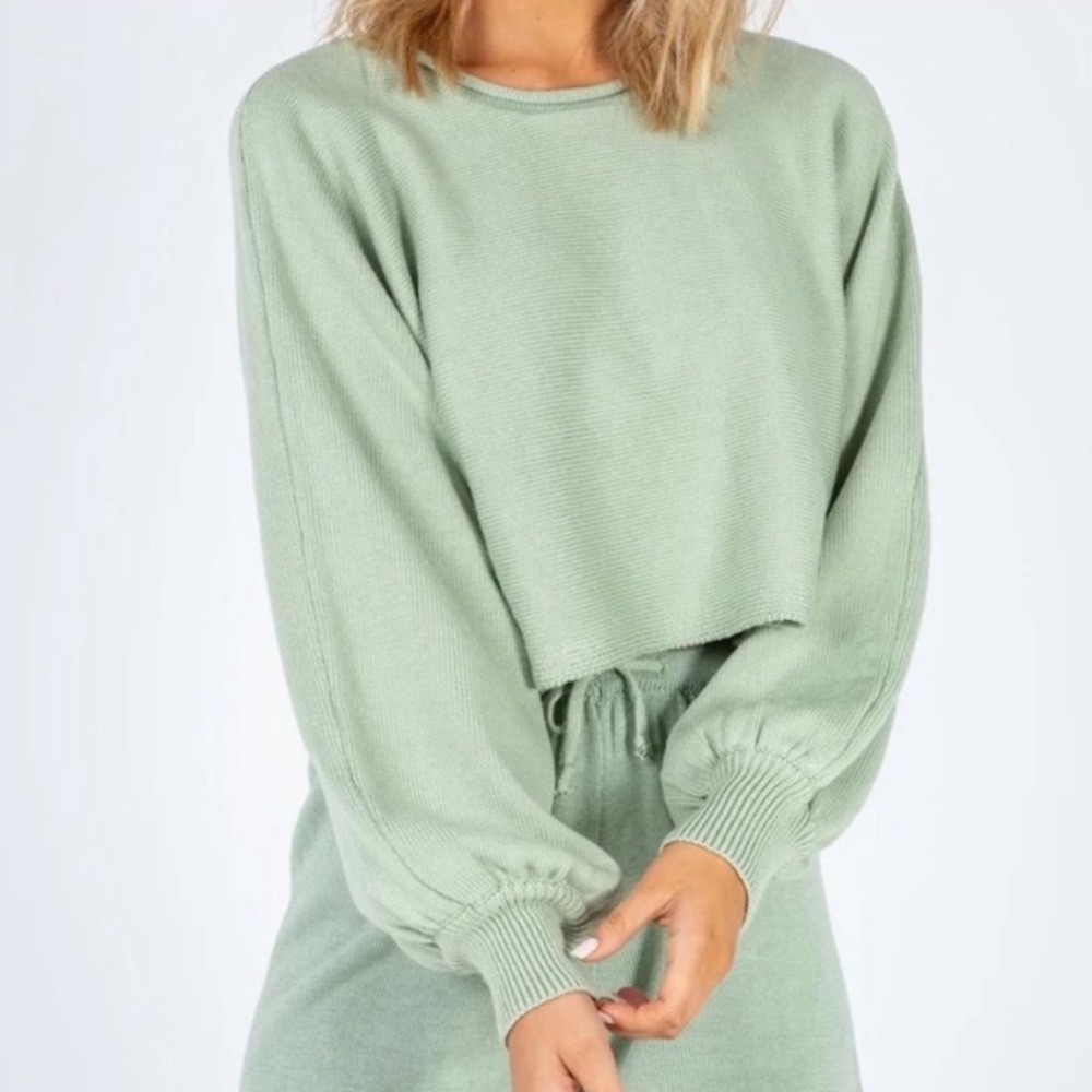 Princess Polly Ashleigh Cropped Knit Roll Neck Sweater Balloon Sleeve S/M
